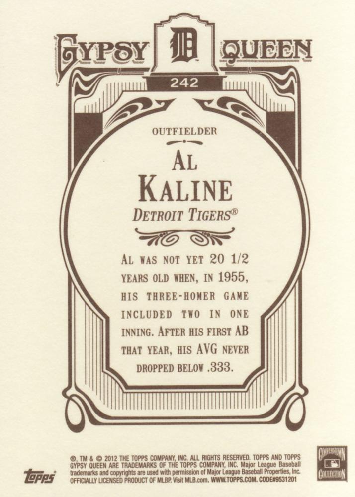 2012 Topps Gypsy Queen Al Kaline # 242 Detroit Tigers