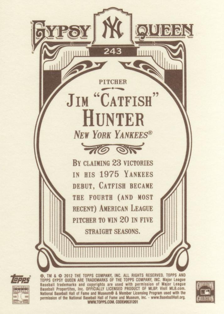 2012 Topps Gypsy Queen Catfish Hunter # 243 New York Yankees