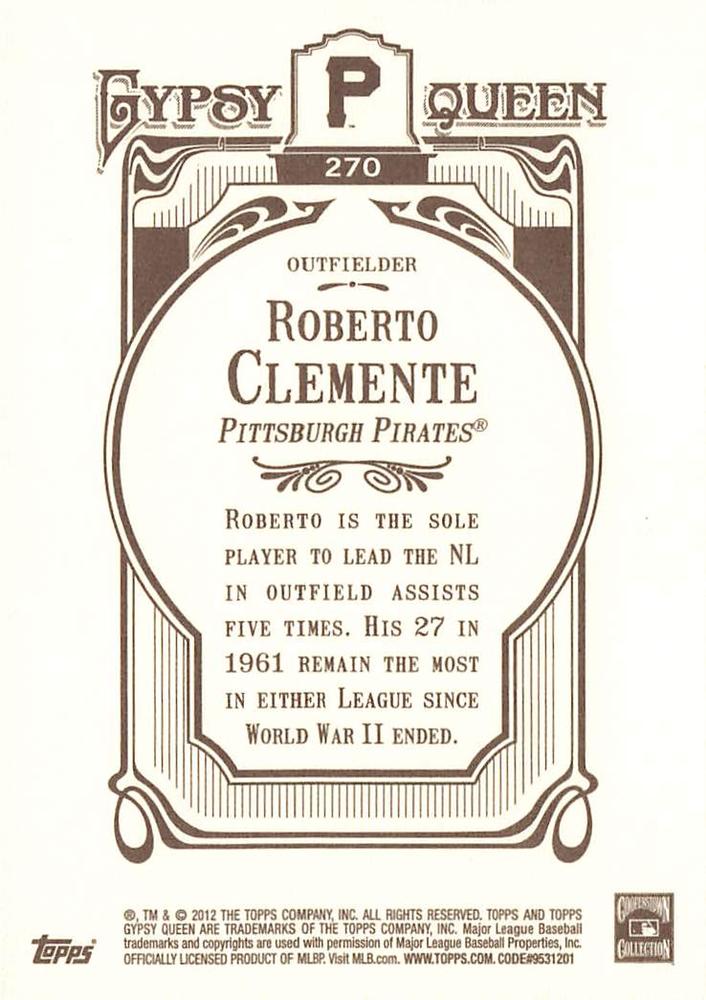 2012 Topps Gypsy Queen Roberto Clemente # 270a Pittsburgh Pirates