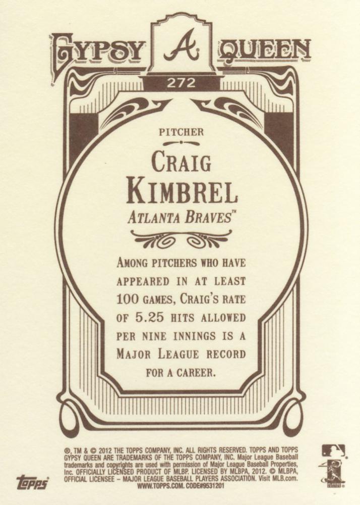 2012 Topps Gypsy Queen Craig Kimbrel # 272 Atlanta Braves