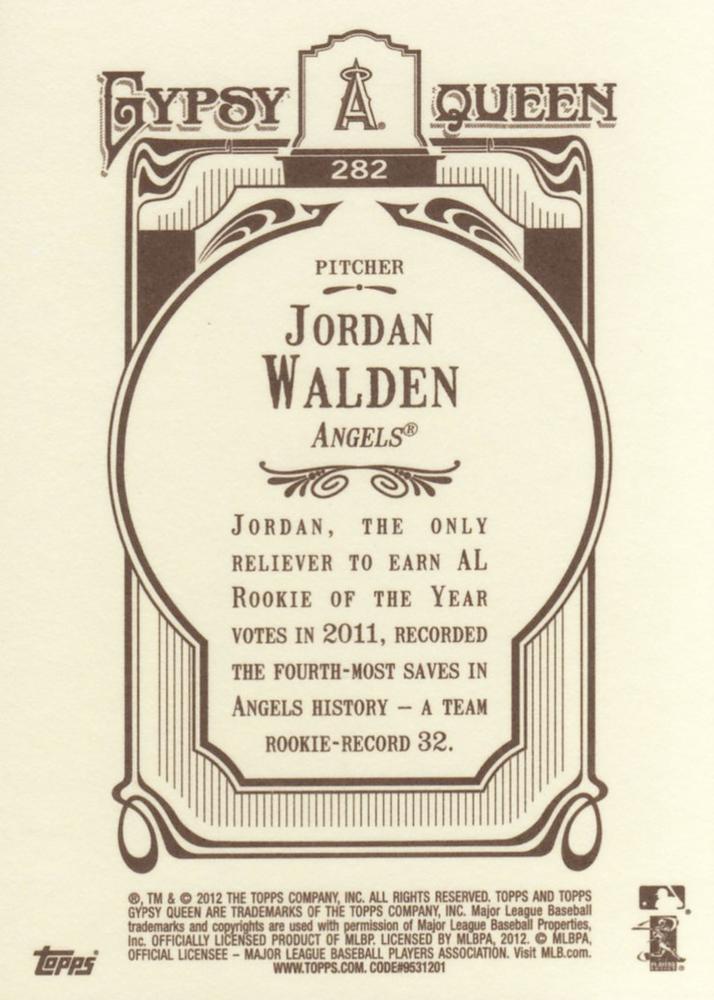 2012 Topps Gypsy Queen Jordan Walden # 282 Los Angeles Angels