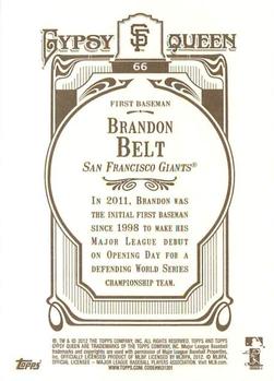 2012 Topps Gypsy Queen Brandon Belt # 66 San Francisco Giants