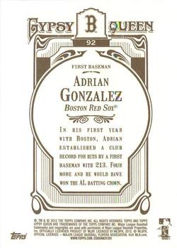 2012 Topps Gypsy Queen Adrian Gonzalez # 92 Boston Red Sox