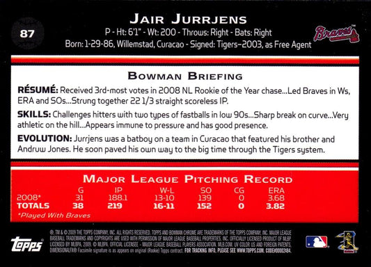 2009 Bowman Chrome Jair Jurrjens #87 Atlanta Braves