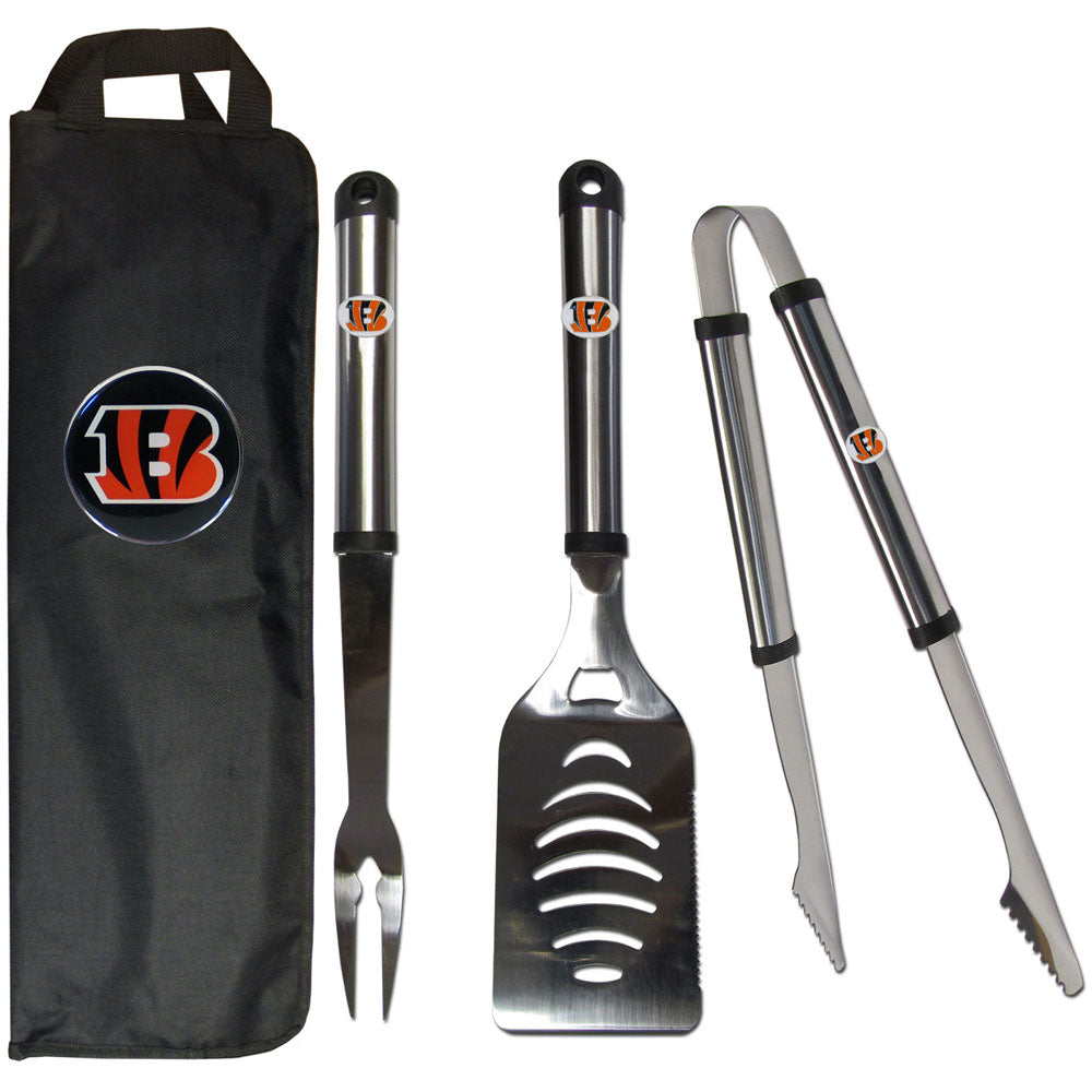 Cincinnati Bengals 3 Piece Steel BBQ Set with Bag