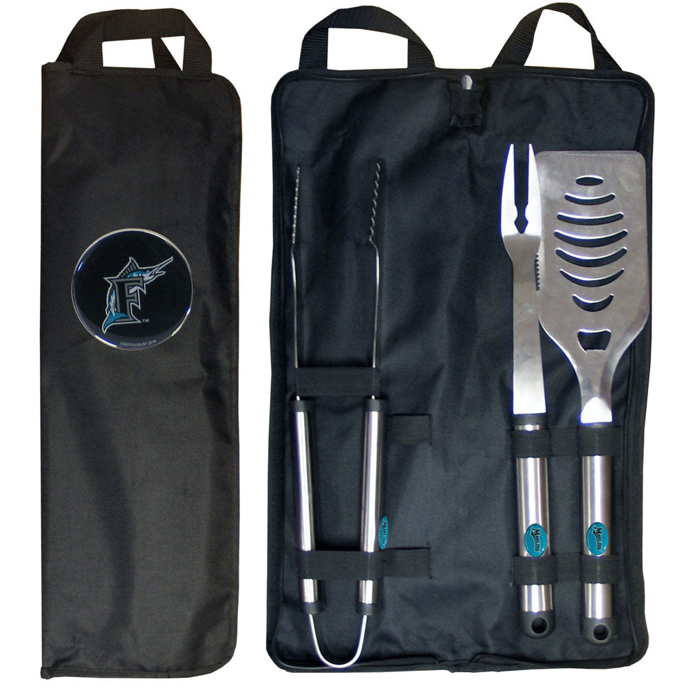 Miami Marlins 3 Piece Steel BBQ Set with Bag