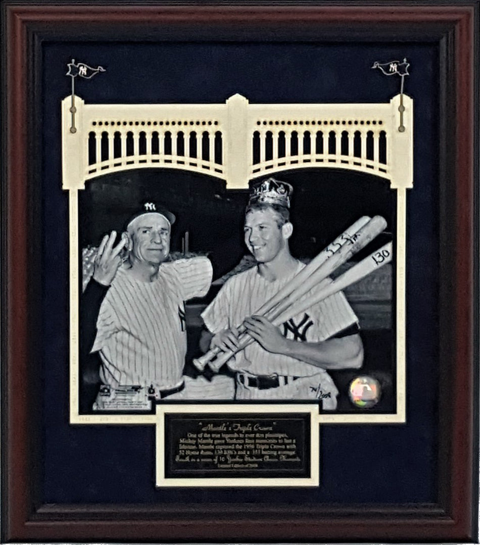 Mickey Mantle Triple Crown Black & White Photo Framed