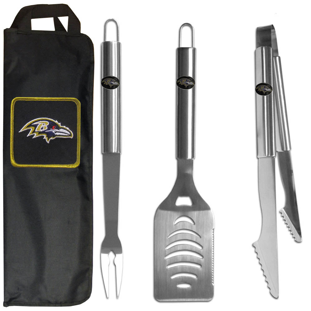 Baltimore Ravens 3 Piece Steel BBQ Set with Bag