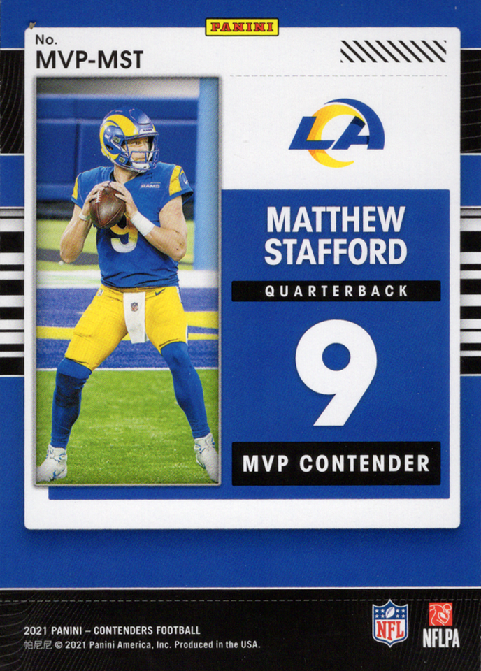 2021 Panini Contenders MVP Contenders Emerald Matthew Stafford MVP=MST Los Angeles Rams