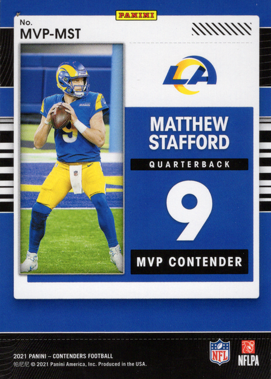 2021 Panini Contenders MVP Contenders Emerald Matthew Stafford MVP=MST Los Angeles Rams