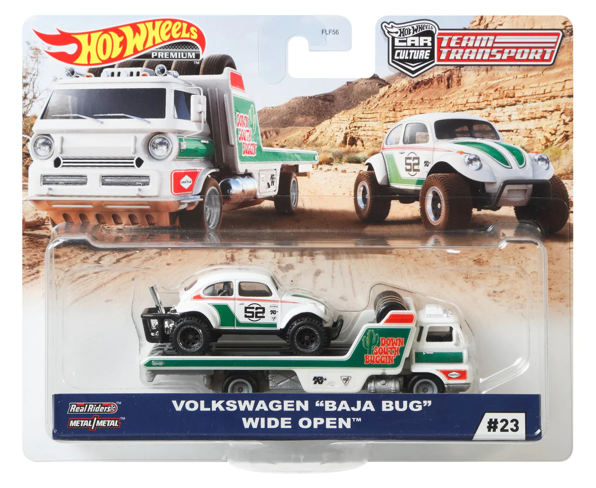 Hot Wheels Car Culture Team Transport Volkswagen "Baja Bug" & Wide Open - walk-of-famesports