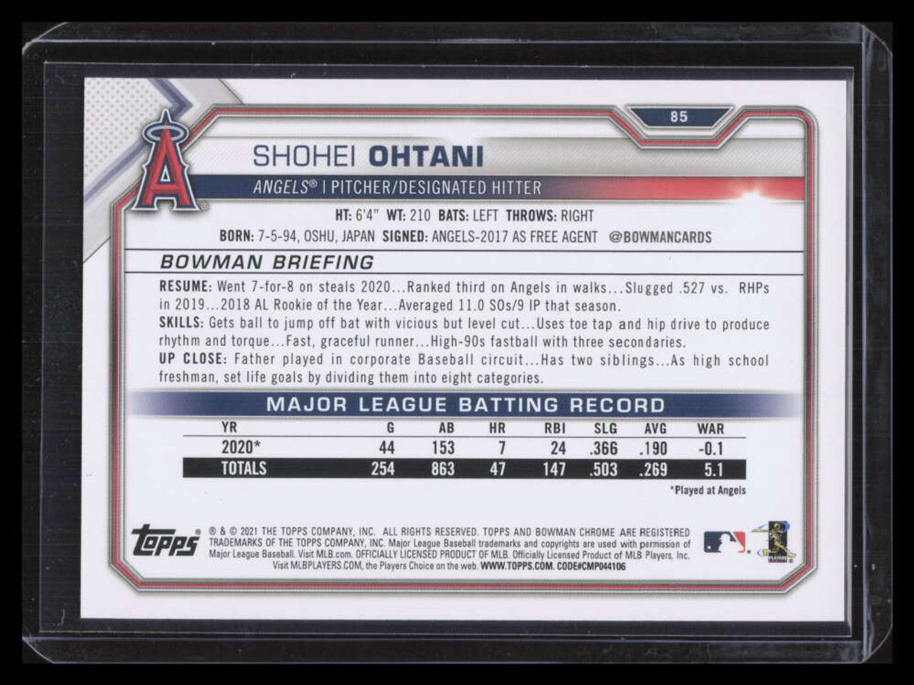 2021 Bowman #85 Pink Shohei Ohtani Angels 108/299