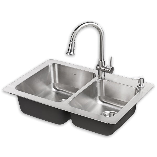 American Standard Montvale 33 x 22-Inch Double-Bowl Kitchen Sink Kit with Pull-Down Faucet