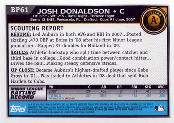 2010 Bowman Prospects #BP61 Josh Donaldson 1st Bowman Oakland Athletics