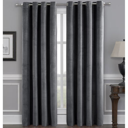 Total Blackout Gray Velvet Curtain Panels, 52 x 96 in, 2-Pack