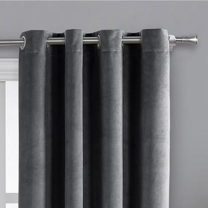 Total Blackout Gray Velvet Curtain Panels, 52 x 96 in, 2-Pack