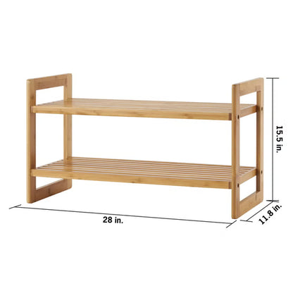 Bamboo 2-Tier Shoe Rack Storage Organizer – Set of 2