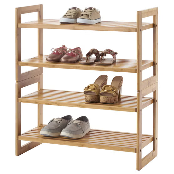 Bamboo 2-Tier Shoe Rack Storage Organizer – Set of 2