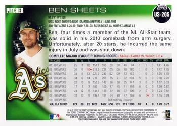 2010 Topps Update Ben Sheets US-205 Oakland Athletics
