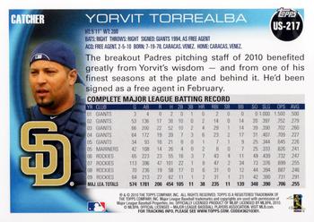 2010 Topps Update Yorvit Torrealba US-217 San Diego Padres