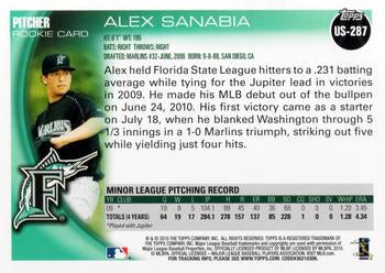 2010 Topps Update Alex Sanabia RC US-287 Florida Marlins