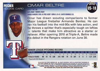 2010 Topps Update Omar Beltre RC US-18 Texas Rangers