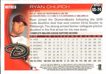 2010 Topps Update Ryan Church US-74 Arizona Diamondbacks