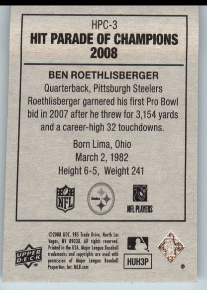 2008 UPD Hit Parade Of Champions Ben Roethlisberger Mini Card #HPC-3 Pittsburgh Steelers