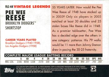 2010 Topps Vintage Legends #VLC-44 Pee Wee Reese Brooklyn Dodgers, Los Angeles Dodgers