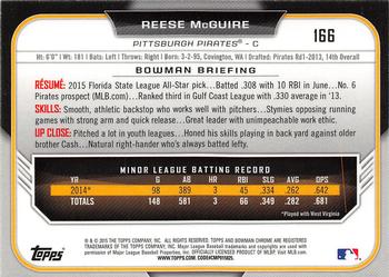 2015 Bowman Chrome Reese McGuire #166 Pittsburgh Pirates