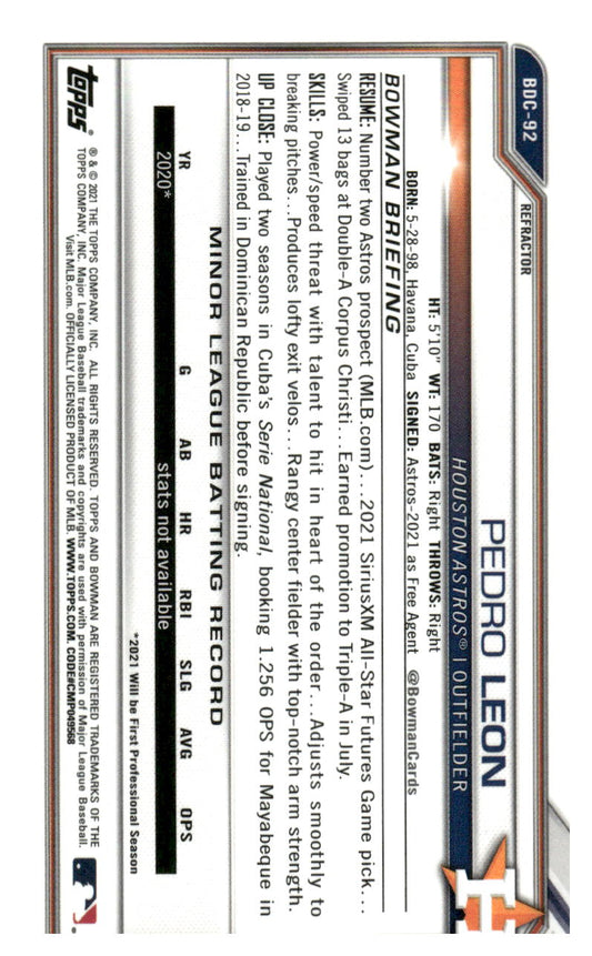 2021 Bowman Draft #BDC-92 Pedro Leon Chrome Refractor