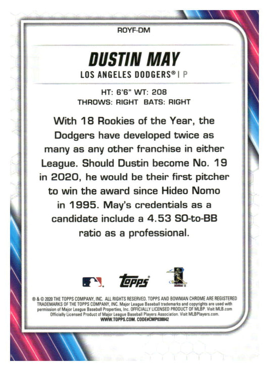 2020 Bowman Mega Box Green Mojo Refractor /99 Dustin May #ROYF-DM Rookie RC