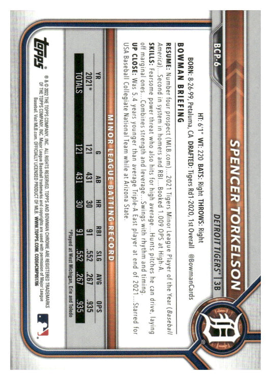 2022 Bowman #BCP-6 Spencer Torkelson Chrome Prospects