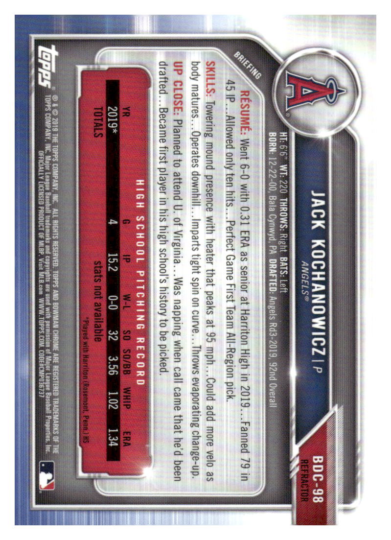 2019 Bowman Draft #BDC-98 Jack Kochanowicz Chrome