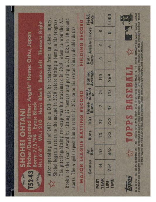 2021 Topps #T52-43 Shohei Ohtani 1952 Topps Redux