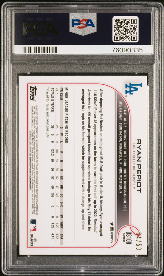 2022 Topps Chrome Update Sapphire Edition #109 Ryan Pepiot Gold PSA 9