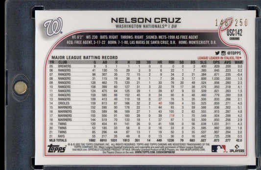 2022 Topps Chrome Update #USC142 Nelson Cruz Aqua Refractor #/250