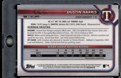 2022 Bowman Draft Sapphire Edition #BDC-41 Dustin Harris Aqua #/20