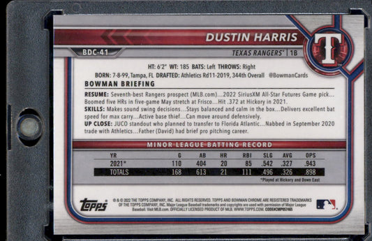 2022 Bowman Draft Sapphire Edition #BDC-41 Dustin Harris Aqua #/20