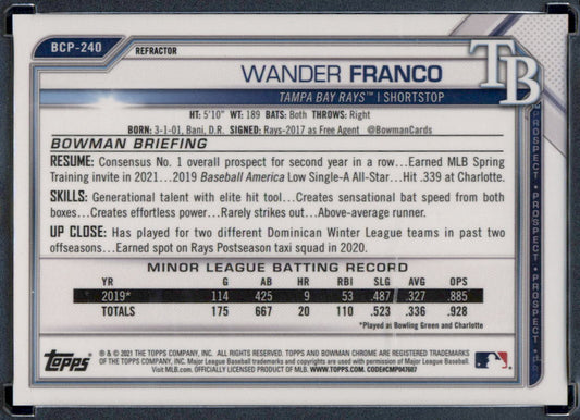 2021 Bowman Chrome #BCP-240 Wander Franco Prospects Refractor #/499