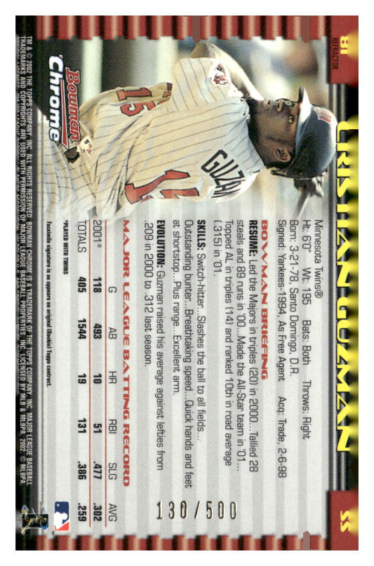 2002 Bowman Chrome #81 Cristian Guzman Refractors #/500