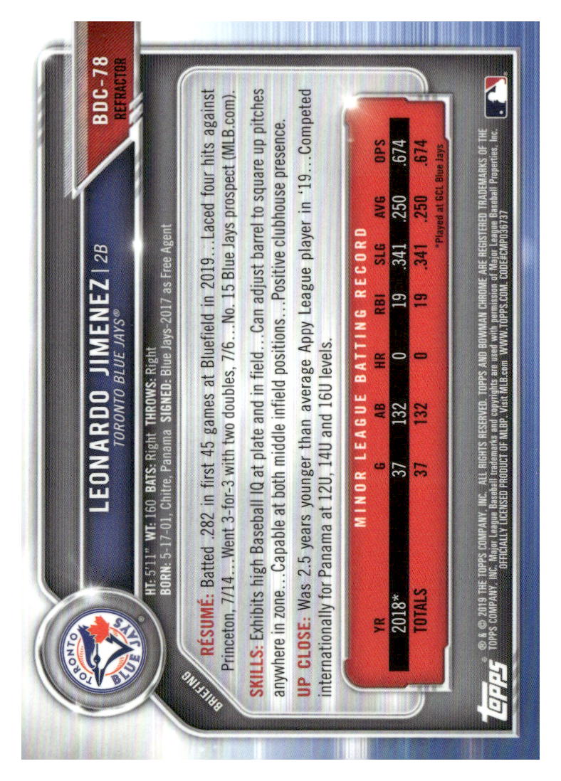 2019 Bowman Draft #BDC-78 Leonardo Jimenez Chrome