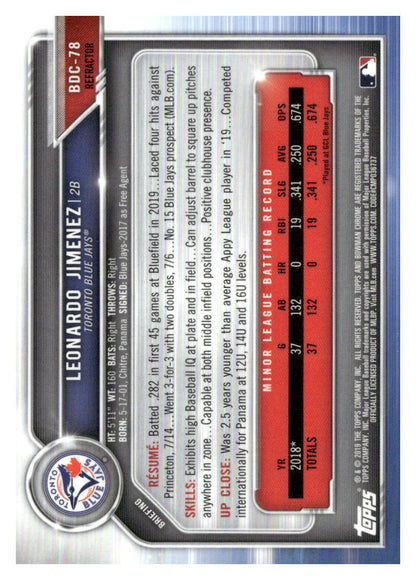 2019 Bowman Draft #BDC-78 Leonardo Jimenez Chrome
