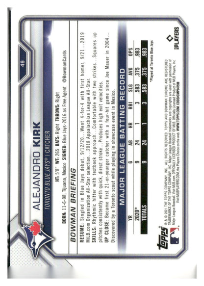 2021 Bowman Chrome #49 Alejandro Kirk
