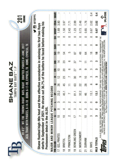 2022 Topps Chrome #201 Shane Baz X-Fractor