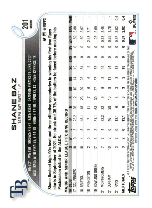 2022 Topps Chrome #201 Shane Baz X-Fractor