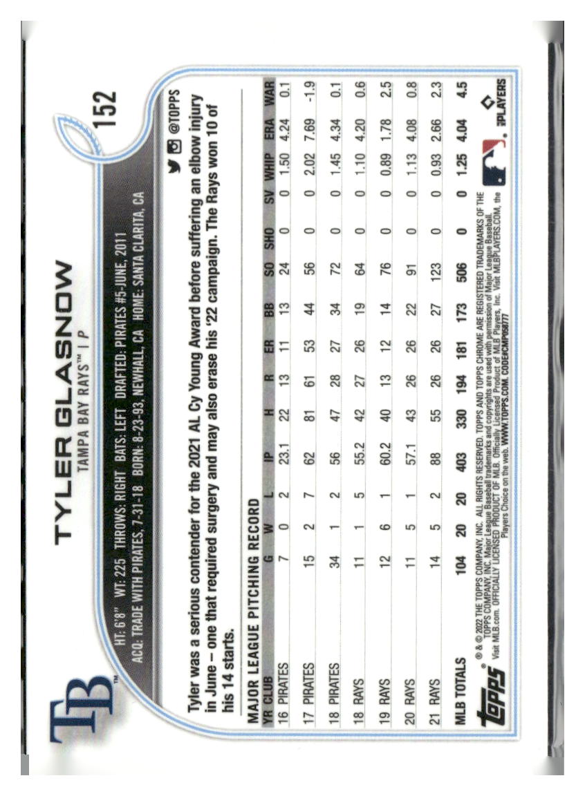 2022 Topps Chrome Ben Baller Edition #152 Tyler Glasnow