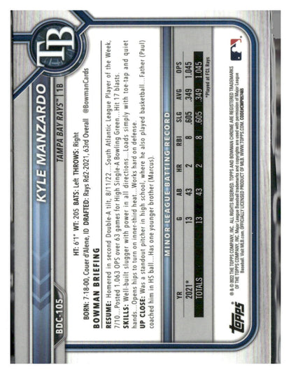 2022 Bowman Draft Sapphire Edition #BDC-105 Kyle Manzardo