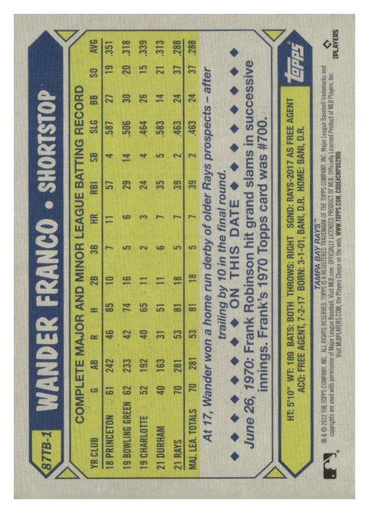 2022 Topps #87TB-1 Wander Franco 1987 Topps Baseball 35th Anniversary