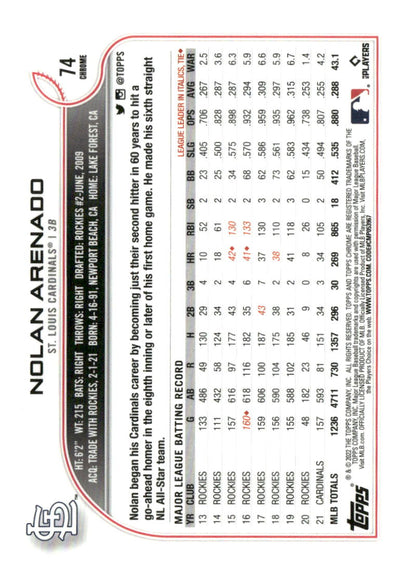 2022 Topps Chrome #74 Nolan Arenado X-Fractor